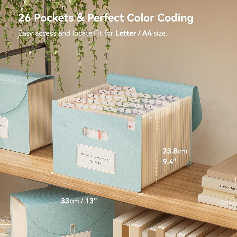 EcoStash Accordion File Organizer, 26 Pockets Wheat Straw Expanding File Folder, Monthly Bill Receipt Organizer, A-Z Tabs, 100% BPA Free, Return to Nature, Healthy Living, Letter/A4 Size - Sky Blue - Image 3